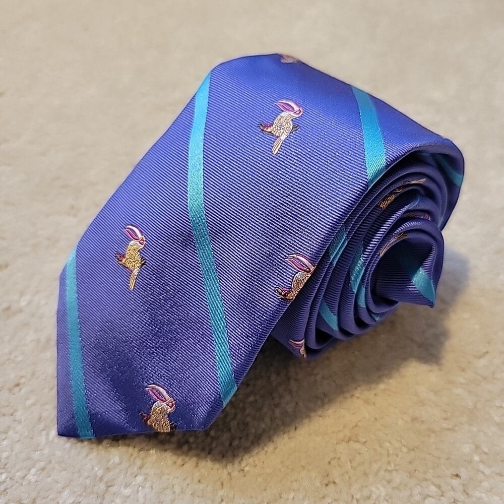 Ted Baker London Silk Necktie Mens Repp Purple With Embroidered Birds Satin Tie